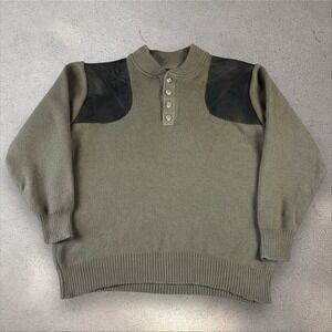 Vintage Filson 714 Henley Guide Sweater Large Wool W/ Suede Patch Fisherman USA